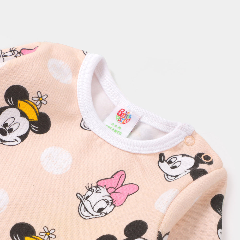 Infant Girls Knitted Romper Cartoon Printed - Peach