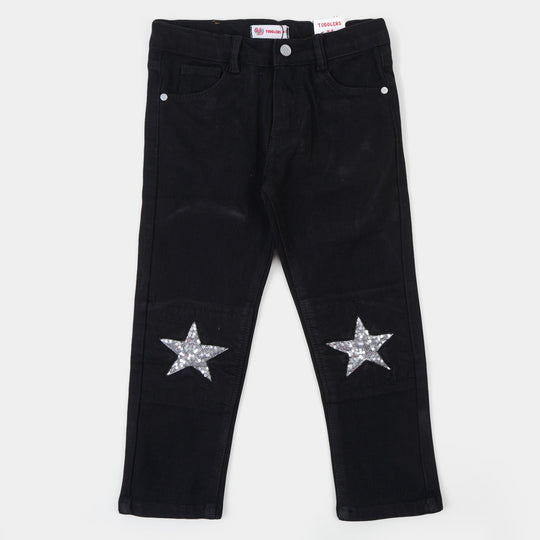 Girls Pant Denim Sequins Star - BLACK