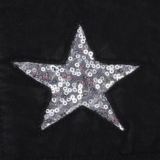 Girls Pant Denim Sequins Star - BLACK