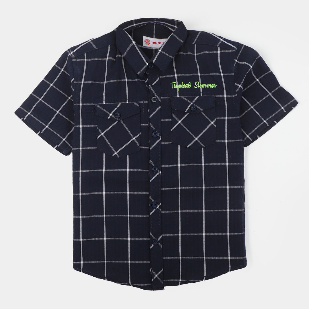 Boys Cotton Casual Shirt Tropical Summer - Navy Blue