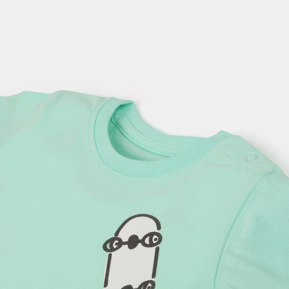 Infant Boys Cotton Round Neck T-Shirt Skate - Sea Green