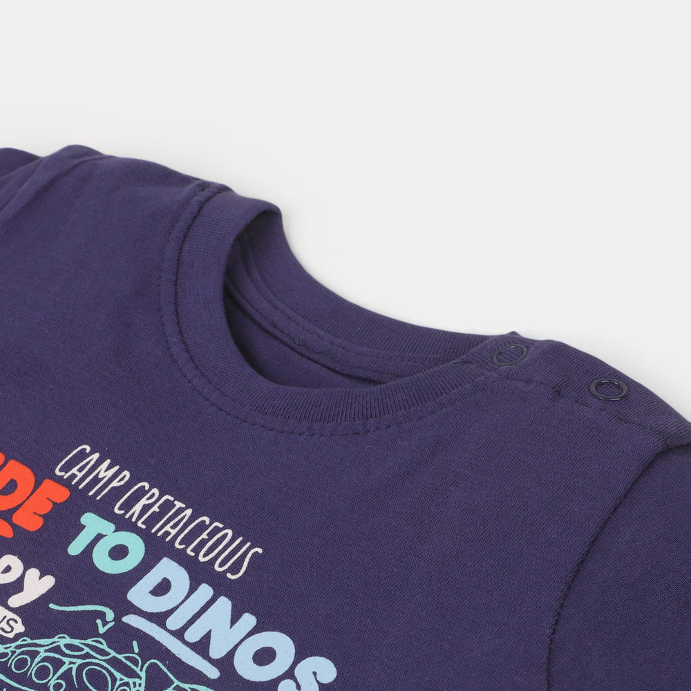 Infant Boys Cotton Round Neck T-Shirt Dino Guide - Navy Blue
