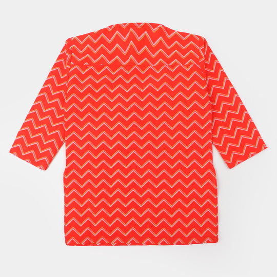 Infant Boys Cotton Digital Print Kurta - Red