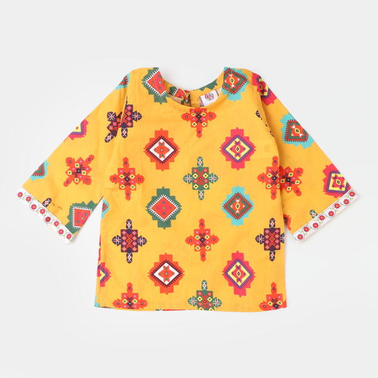 Infant Girls Cotton Digital Print 2Pcs Suit Golden Shower - Citrus