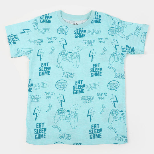 Boys Cotton T-Shirt Game On - Blue