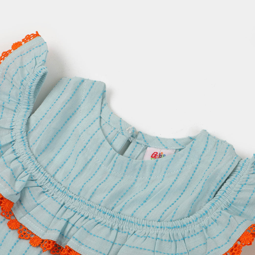 Infant Girls Jacquard Embroidered Kurti - Light Blue