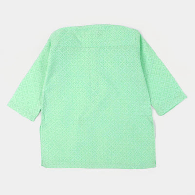 Infant Boys Cotton Basic Kurta Burn Out - Aqua Green