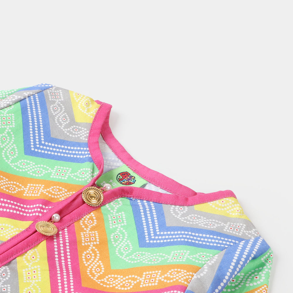 Infant Girls Cotton Digital Print Kurti Chunri - Multi