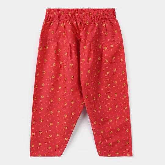 Girls Cotton Printed Shalwar Dhanak - Red