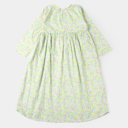 Teens Girls Cotton Long Dress - Green