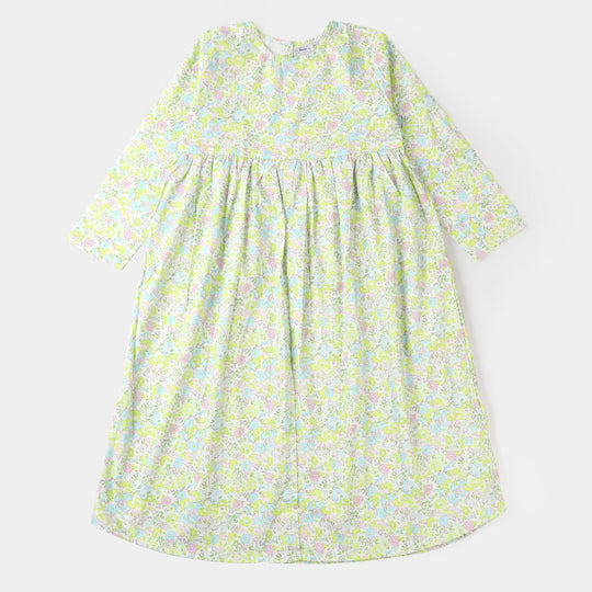Teens Girls Cotton Long Dress - Green