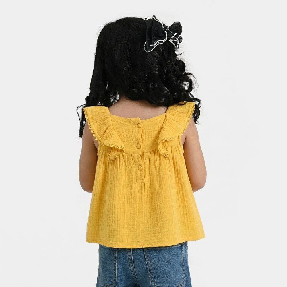 Infant Girls Cotton Casual Frock - Yellow