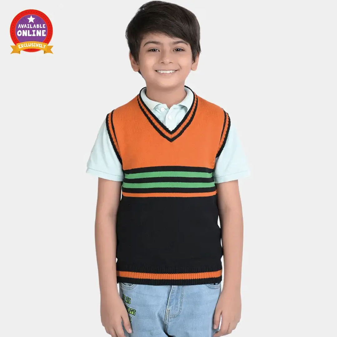 Boys Acrylic Sleeveless Sweater Striper-BLACK