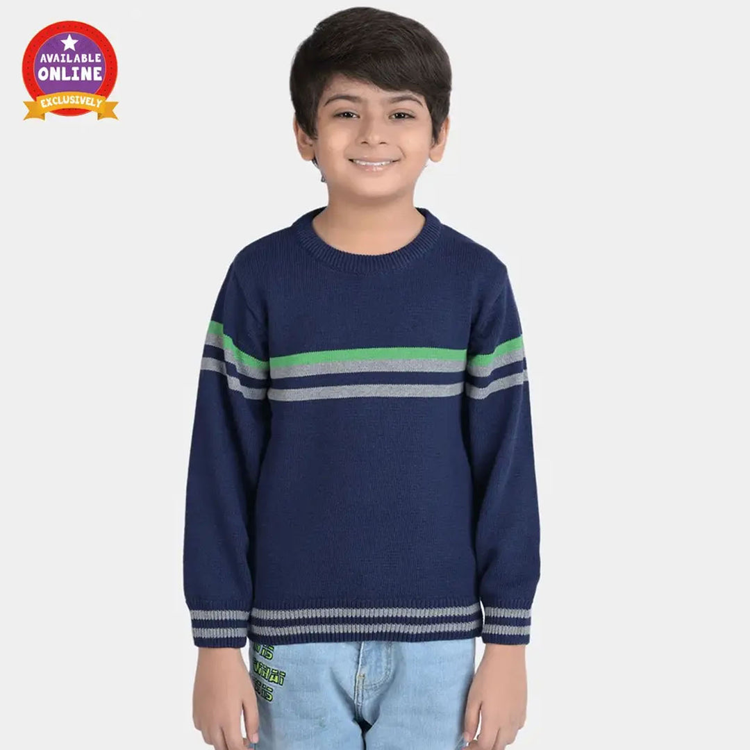 Boys Acrylic Full Sleeves Sweater Striper-Teal