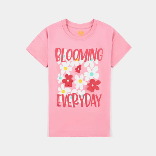 Girls Cotton Jersey T-Shirt H/S Blooming-C.Pink