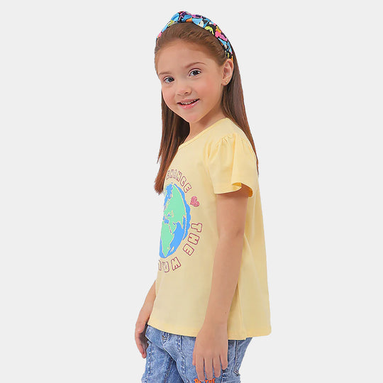 Girls Cotton Jersey T-Shirt World - Cream