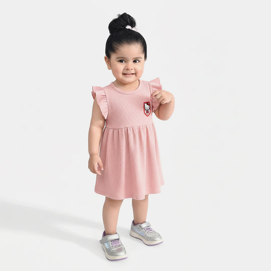 Infant Girls Poly Crinkle Knitted Frock (Charcater) - Pink