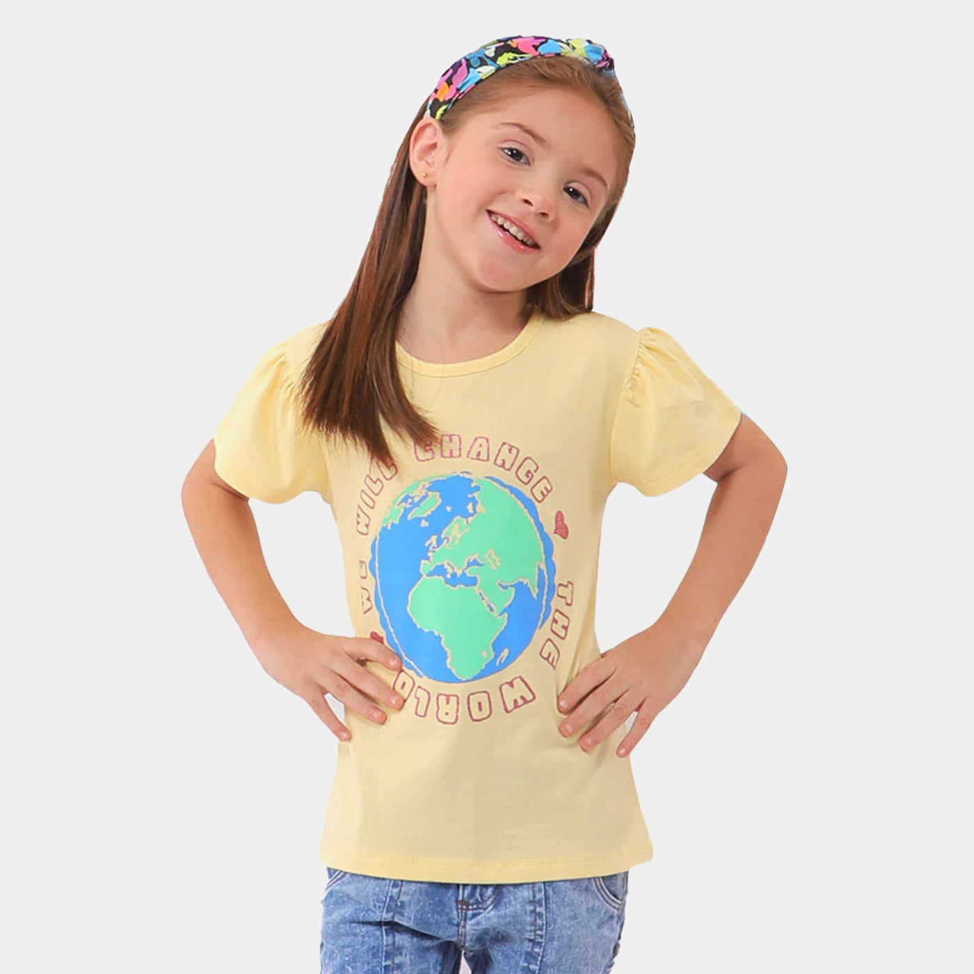 Girls Cotton Jersey T-Shirt World - Cream