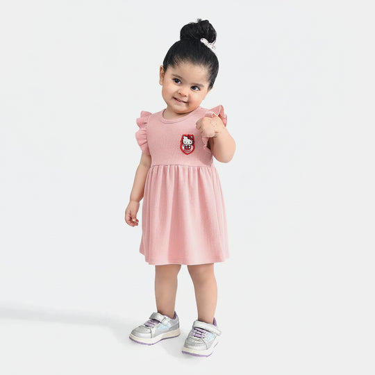 Infant Girls Poly Crinkle Knitted Frock (Charcater) - Pink
