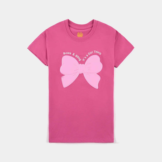 Girls Cotton jersey T-Shirt H/S Lovely-Fuchsia