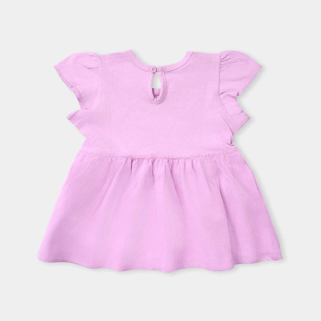 Infant Girls Cotton Jersey Knitted Frock-ORCHID