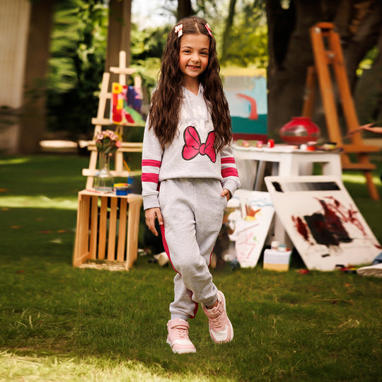 Girls Fleece 2 Piece Suit-Grey
