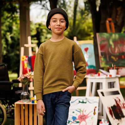 Boys Quilted Sweatshirt THE ADVENTURE BEGINS-GREEN