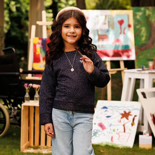 Girls Quilted Sweatshirt SILVER BOW-BLUE