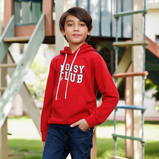 Boys Cotton Terry Pullover Hoodie Noisy Club-Red