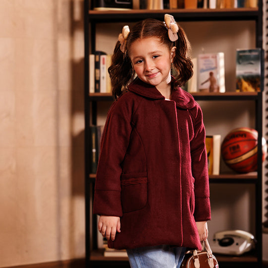 Girls Wool Trench Coat Princess-MAROON