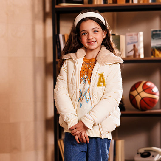 Girls Quilted Jacket -Off White