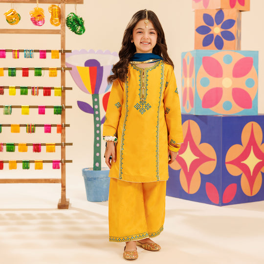 Girls Jacquard 3 Pcs Ishq - Yellow