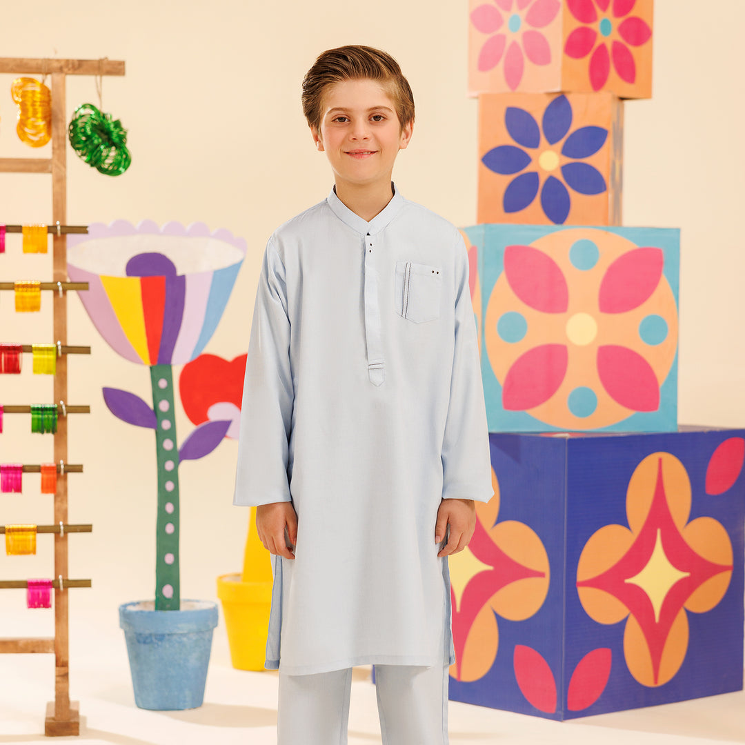 Boys Poly Viscose Shalwar Suit (Front Pocket)-L/BLUE