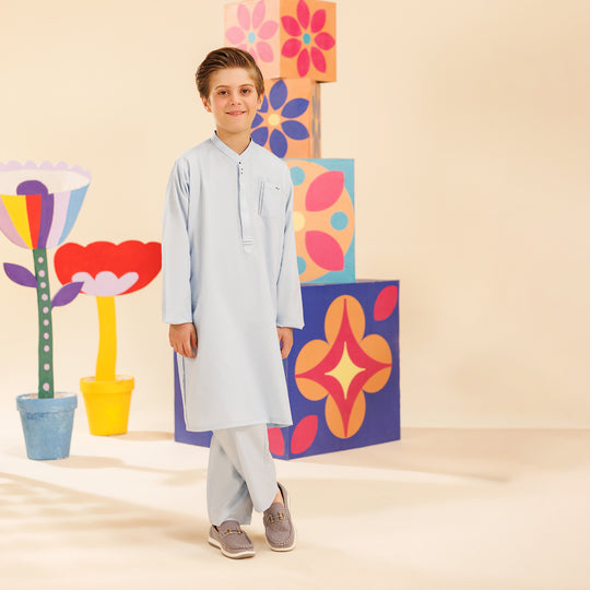 Boys Poly Viscose Shalwar Suit (Front Pocket)-L/BLUE