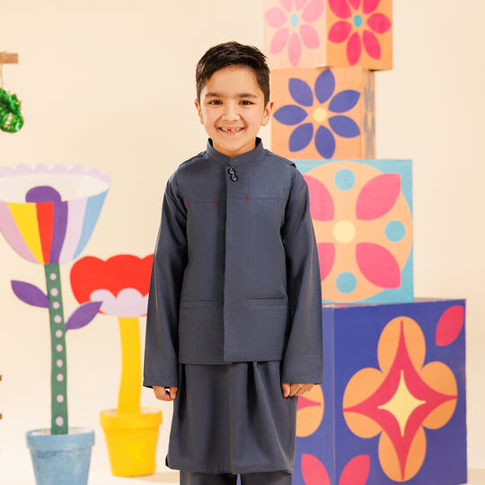 Boys Poly Viscose 3 Piece Suit (Royal)