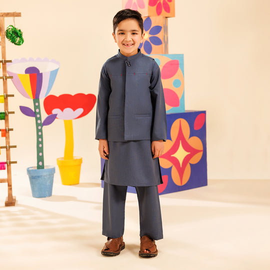 Boys Poly Viscose 3 Piece Suit (Royal)