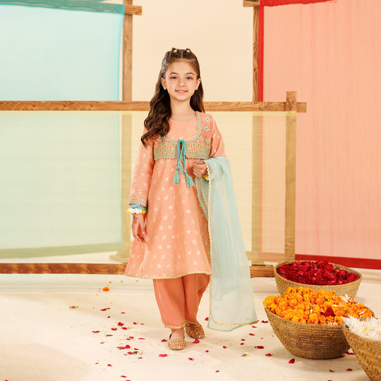 Girls Jacquard 4 Pcs Suit Meher Bano-Peach