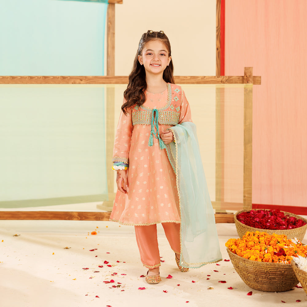 Girls Jacquard 4 Pcs Suit Meher Bano-Peach