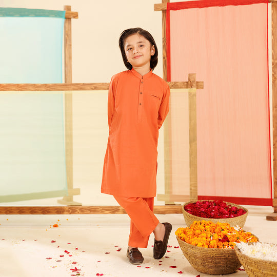 Boys Cotton Shalwar Suit (Pointed Placket)