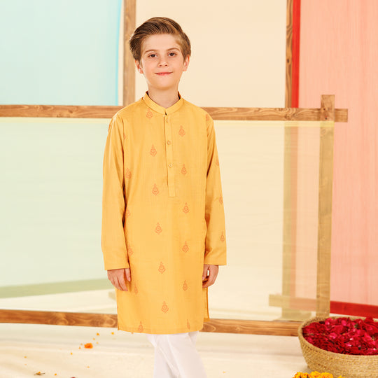 Boys Cotton Slub Printed Kurta (Floral)