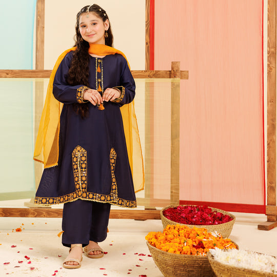 Girls Poly Cambric 3Pcs Pehchaan-Navy Blue