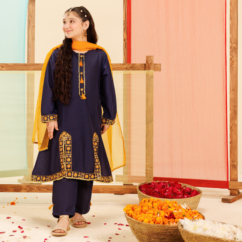 Girls Poly Cambric 3Pcs Pehchaan-Navy Blue