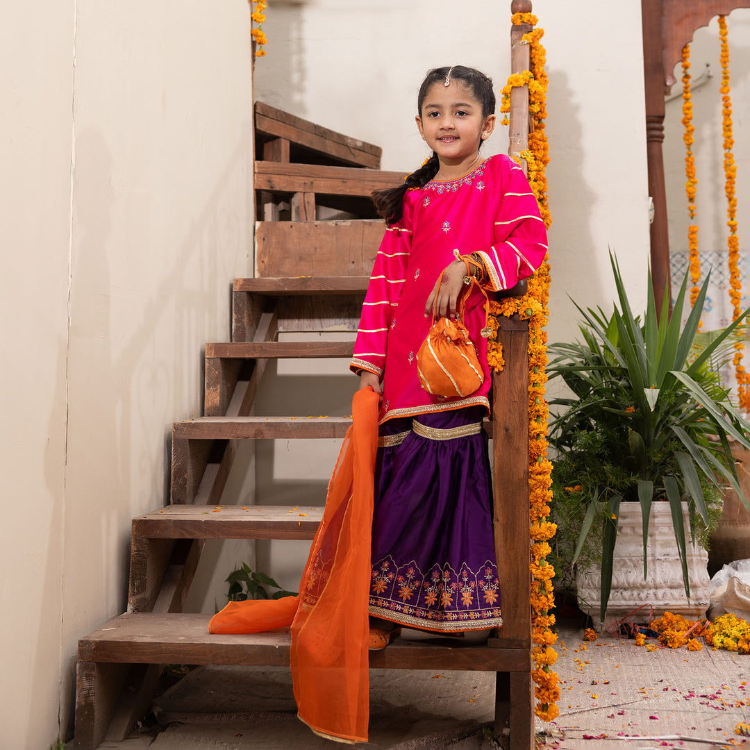 Girls Satin 3PC Suit Noor Bano-Pink