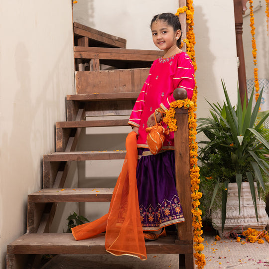 Girls Satin 3PC Suit Noor Bano-Pink
