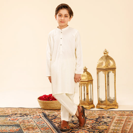 Boys Poly Viscose Shalwar Suit-Cream