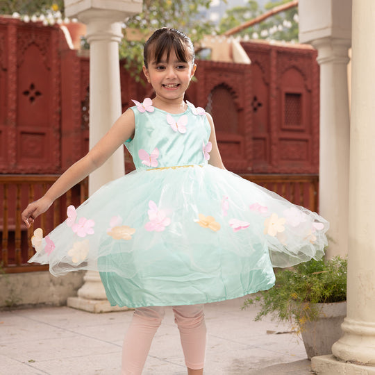 Girls Fancy Frock Pretty Flower-Sea Green