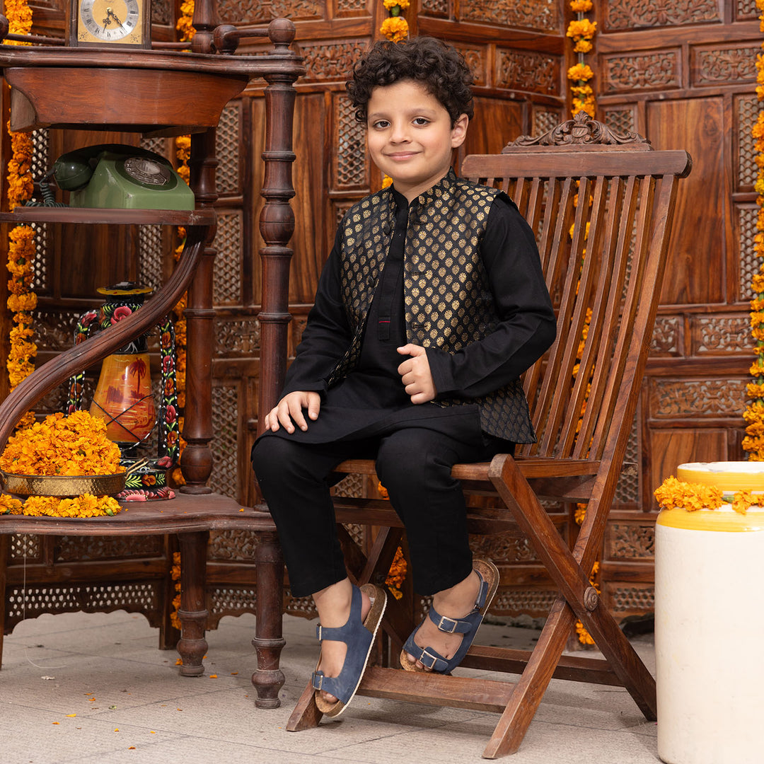 Boys khaddar 3 Piece Suit - BLACK