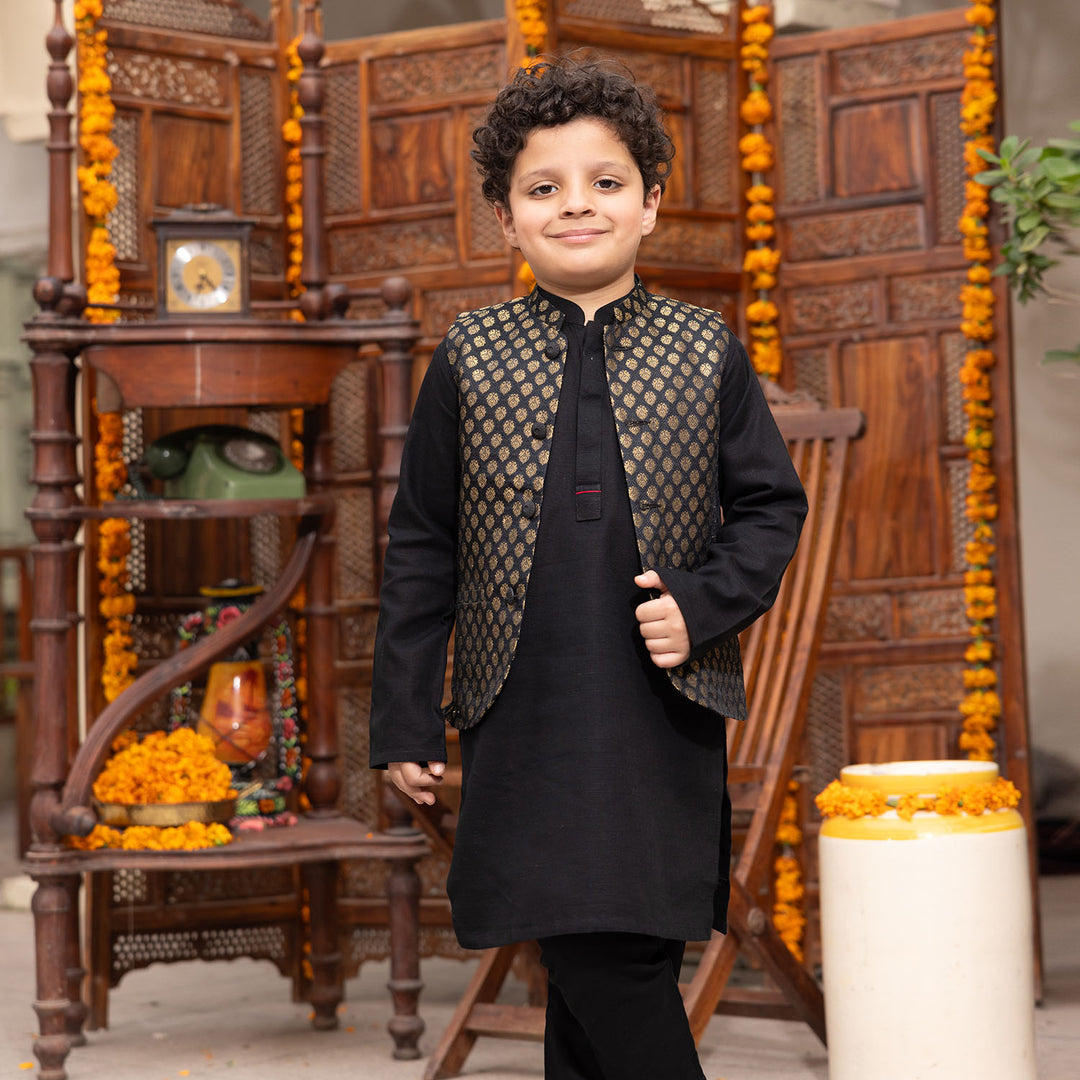 Boys khaddar 3 Piece Suit - BLACK