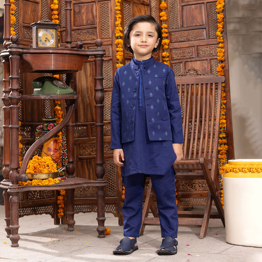 Boys khaddar 3 piece - Navy Blue