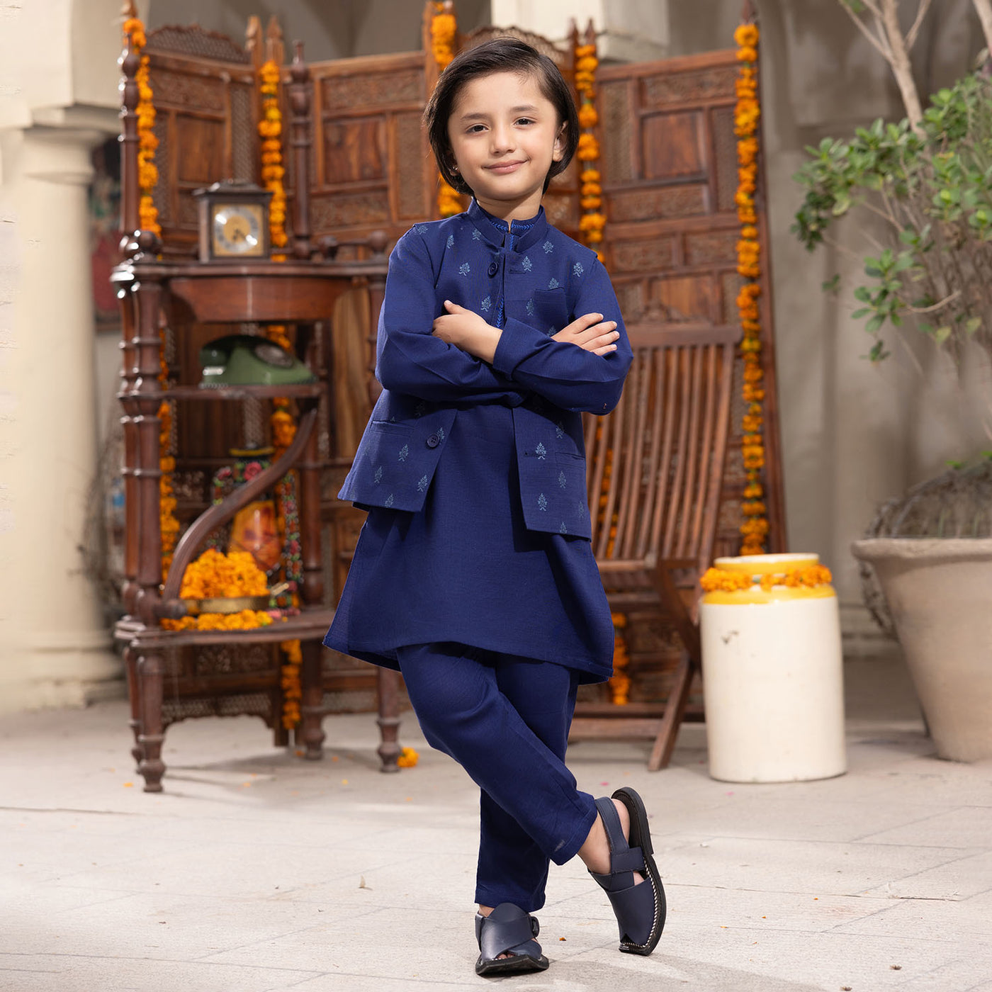 Boys khaddar 3 piece - Navy Blue